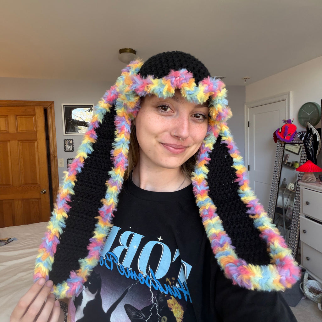 Black & Rainbow Bunny Hat