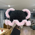 Black Sparkle w/ Pink Fur Bear Hat