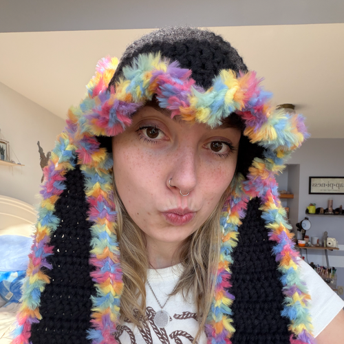 Black & Rainbow Bunny Hat